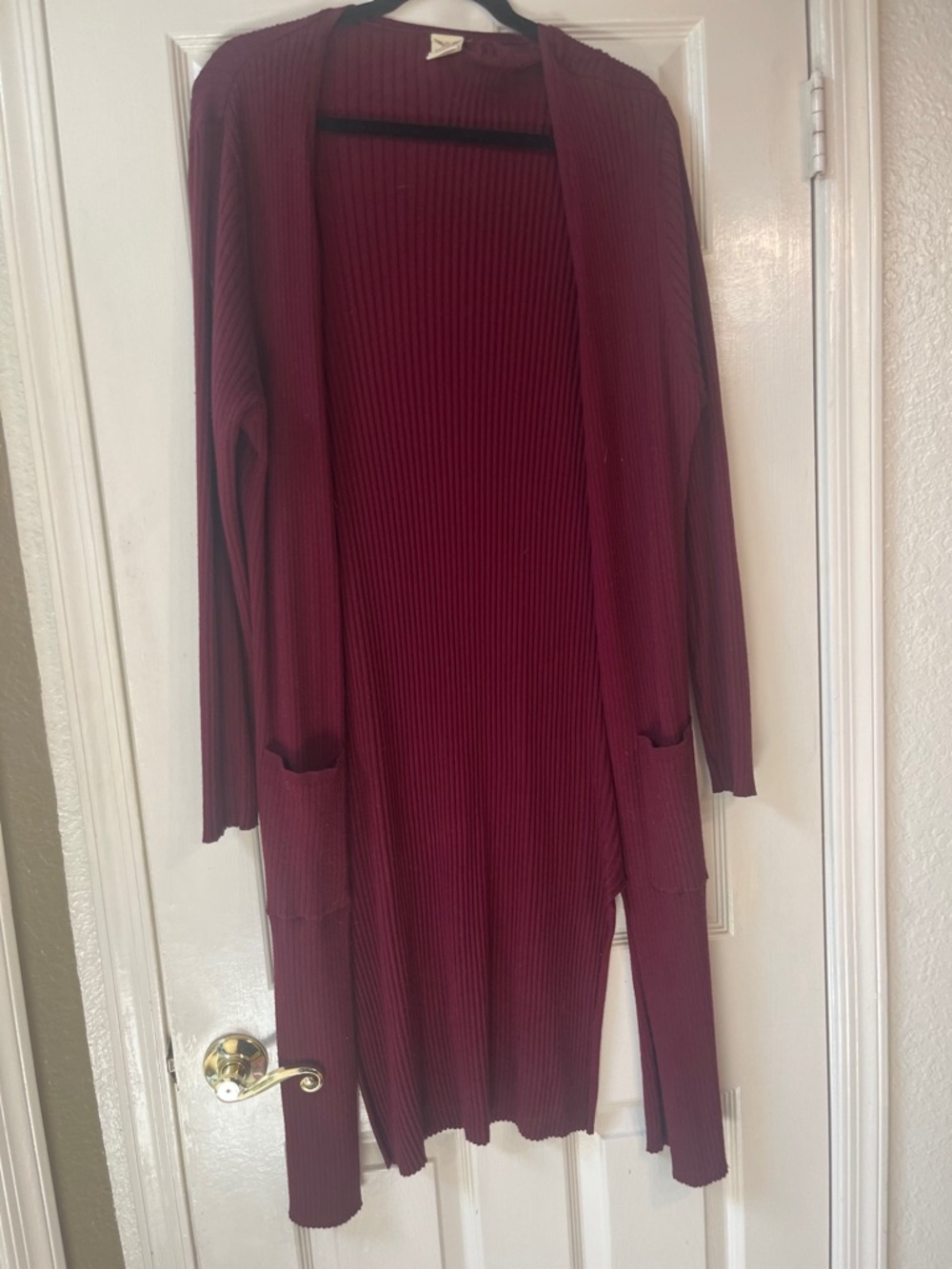 Women's Ribbed Open-Front Cardigan Sweater - Burgundy